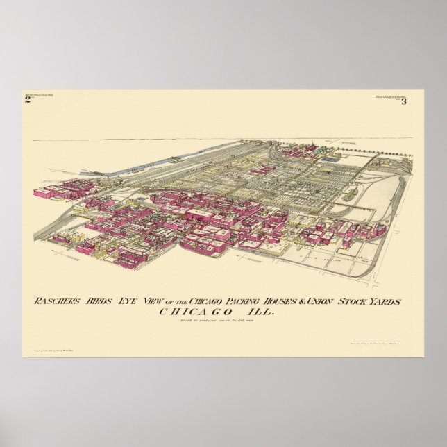 Pôster Stockyards Chicago, IL Panoramic Map - 1890 (Frente)