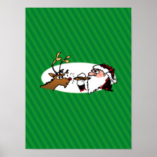Poster Stogie Papais noeis e Reindeer em faixas verdes