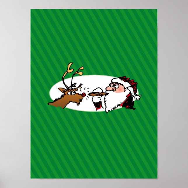 Poster Stogie Papais noeis e Reindeer em faixas verdes (Frente)