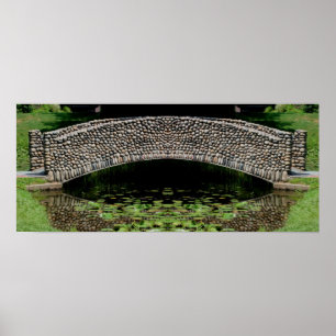 Poster Stone Bridge Lilypads Nature Mirror Abstrato
