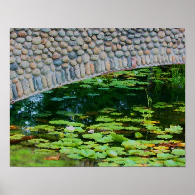 Poster Stone Bridge Lilypads Watercolor Painting (Frente)