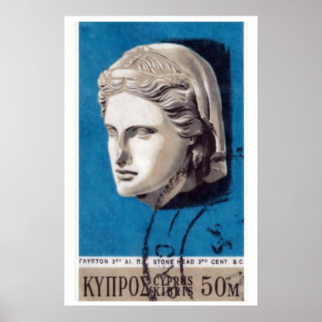 Poster Stone Head Sculpture Matchbox Art Print, Cypriot (Frente)