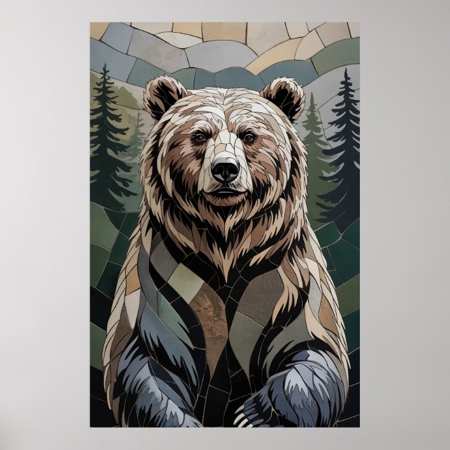 Poster Stone Mosaic Bear Woodland (Frente)