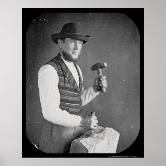 Pôster Stonecutter Holding Mallet Daguerreótipo 1850 (Frente)