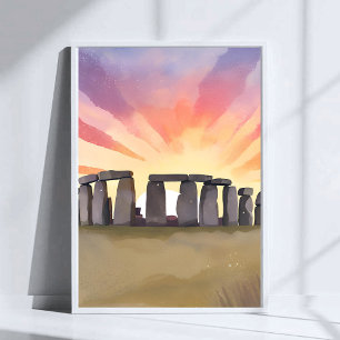 Poster Stonehenge   Wiltshire Inglaterra Aquarela Históri