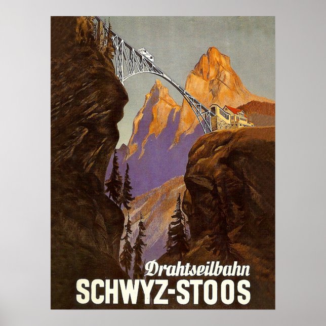 Poster Stoos, ferrovia, trem sobre ponte, Suíça (Frente)