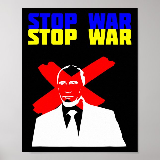 Poster Stop War Anti Putin Face Ukrainian Flag  (Frente)