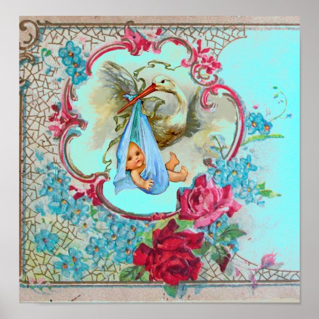 Poster STORK BABY BOY CHÁ azul turquase (Frente)