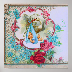 POSTER STORK BABY BOY SHOWER