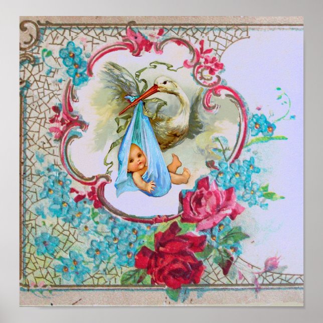 POSTER STORK BABY BOY SHOWER (Frente)