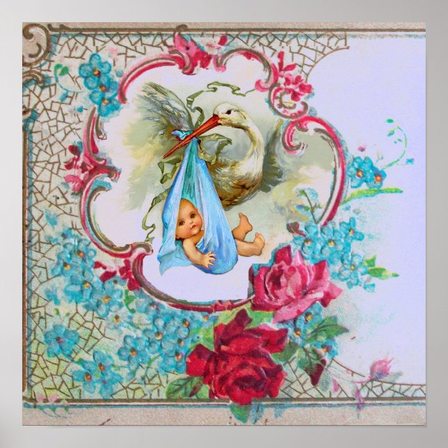 POSTER STORK BABY BOY SHOWER (Frente)