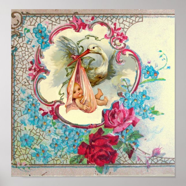 Poster STORK BABY GIRL CHÁ Cream (Frente)