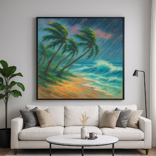 Poster Stormy Beach - Painting Style Landscape Art (Criador carregado)