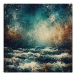 Pôster Stormy Blue Ocean Old Photograph