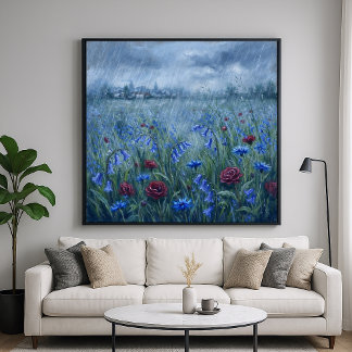 Poster Stormy Flower Field - Pastel Painting Style Art