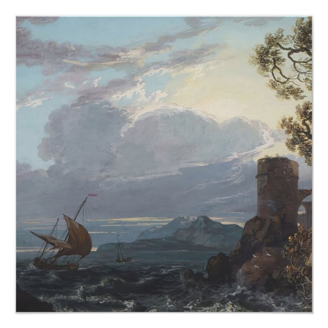 Pôster Stormy Sea com Castle Ruin e Figures (c.1725-18) (Frente)