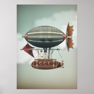 Poster Stormy Skies Airship Aleutian   Viagem Steampunk