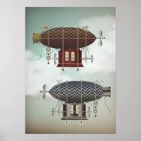 Stormy Skies Airship Noir & Rouge Steampunk Viagem