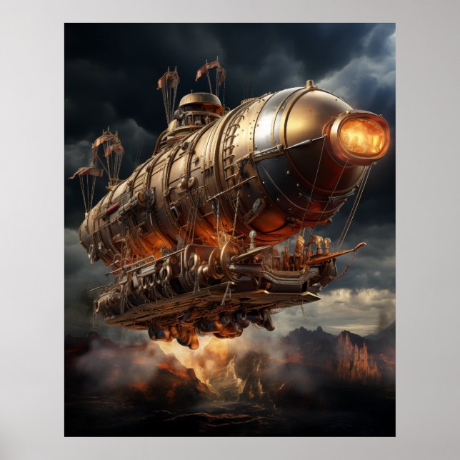 Poster Stormy Voyage: Epic Steampunk Zeppelin (Frente)