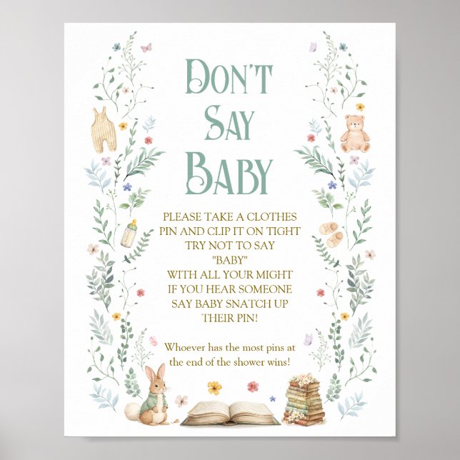 Poster Story Book Baby Shower Don't Say Baby Game (Frente)