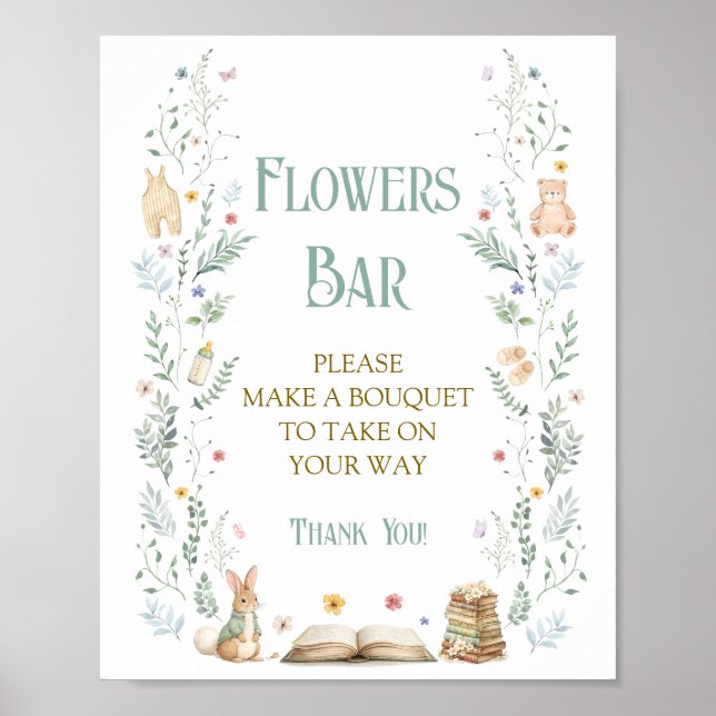 Poster Story Book Baby Shower Flower Bar (Frente)