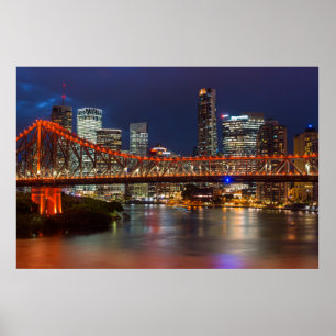 Poster Story bridge dusk Brisbane City skyline Austrália
