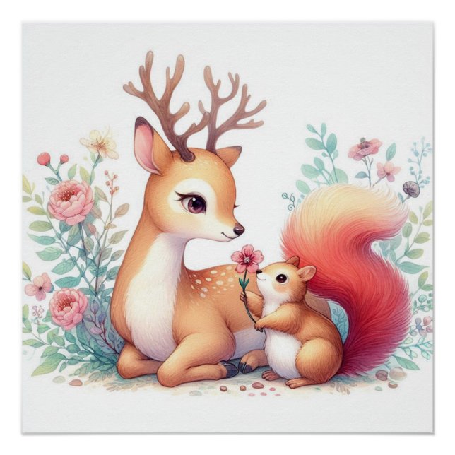 Pôster Storybook Woodland Babers Deer E Chipmunk (Frente)