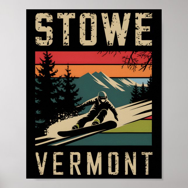 Poster Stowe Vermont Snowboard Vintage Snowboard Monte (Frente)
