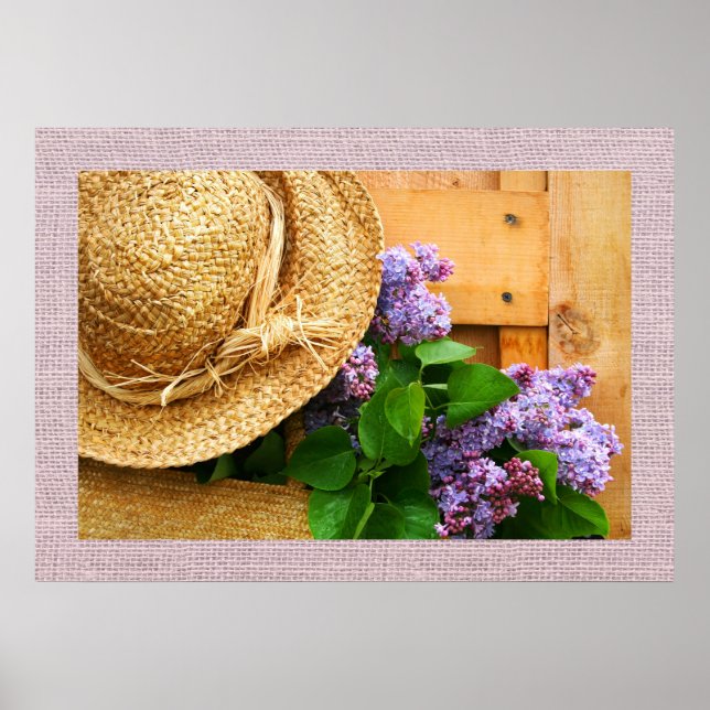 Pôster Straw Hat and Lavender Flowers Photography Art (Frente)