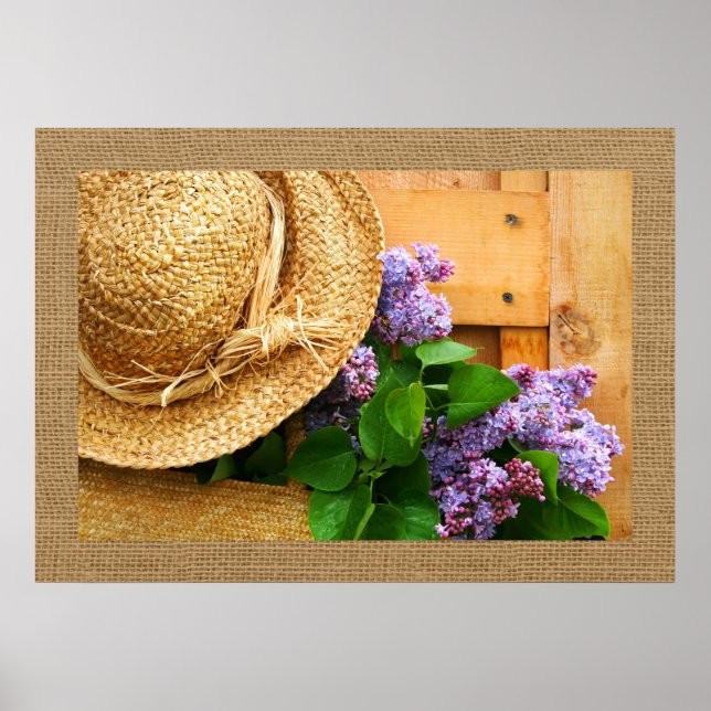 Poster Straw Hat and Lavender Flowers Photography Art (Frente)