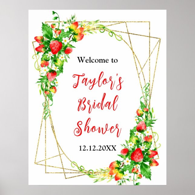 Poster Strawberries Daisies Bridal Shower Welcome Sign (Frente)