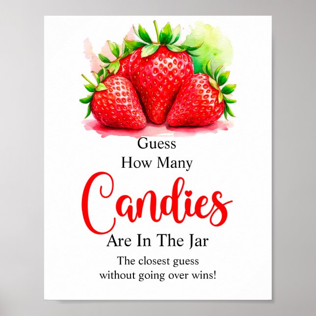 Poster Strawberry Adivinha Quantas Candies Sinal De Jogo (Frente)