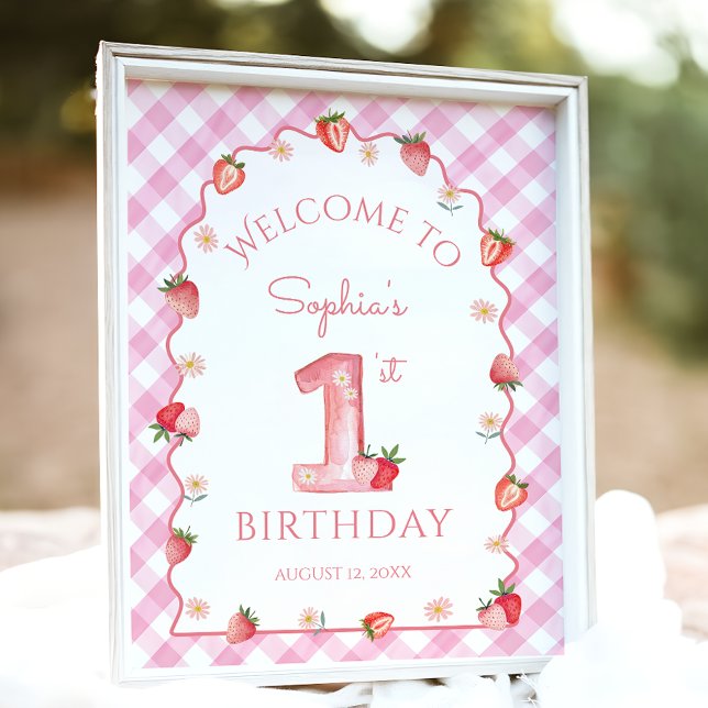 Poster Strawberry Berry First Birthday Wavy Sweet Welcome (Criador carregado)