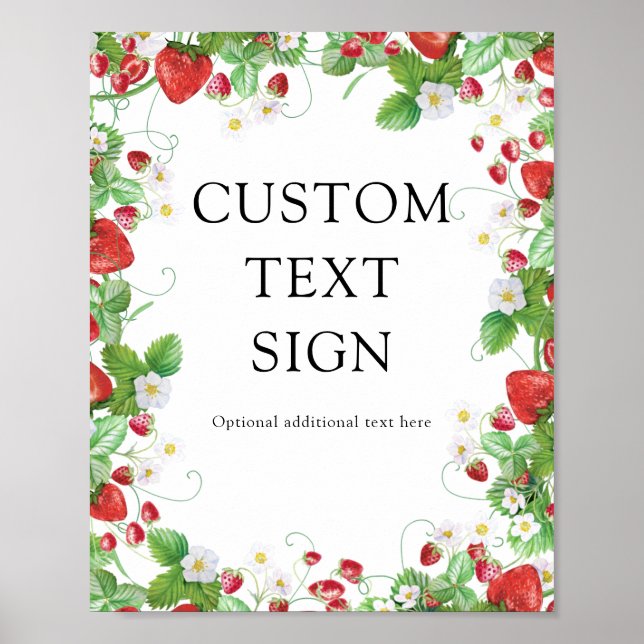 Poster Strawberry Berry Sweet | Chá de fraldas de texto p (Frente)