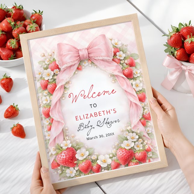 Poster Strawberry Bow Coquette Baby Shower Welcome  (Criador carregado)