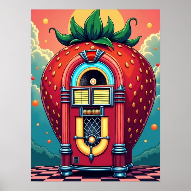 Poster Strawberry Jukebox : Retro Surrealismo Pop Art (Frente)