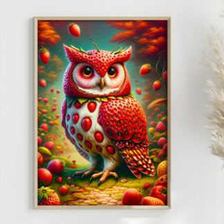 Poster Strawberry Owl Fantasy Surrealista Coruja