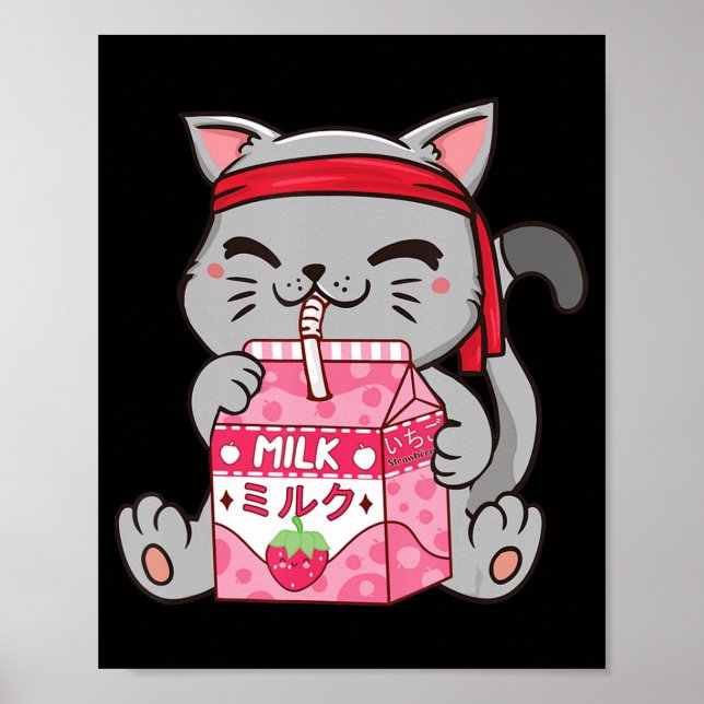 Poster Strawberry Shaw Strawberry Milk Cat Kawaii Neko A (Frente)