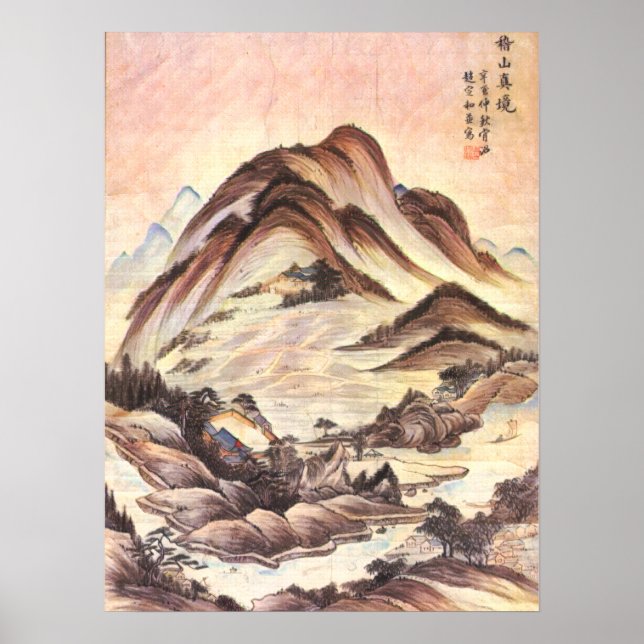 Poster Stream e Mountain Coreano Joseon Dynasty FolArt (Frente)