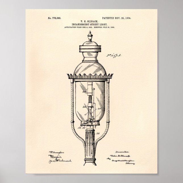 Poster Street Light 1904 Patent Art Old Peper (Frente)
