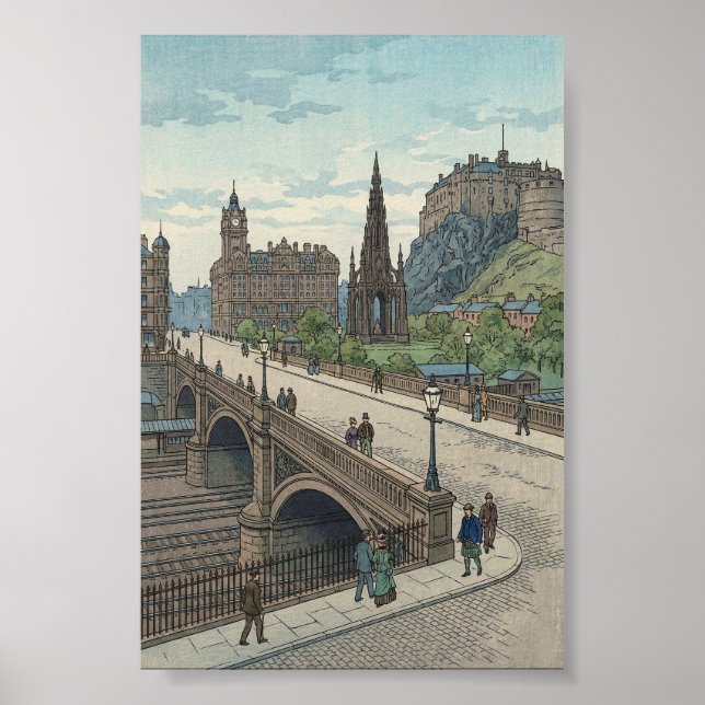 Poster Street of Edinburgh Old Town Japanese Woodblock Pr (Frente)