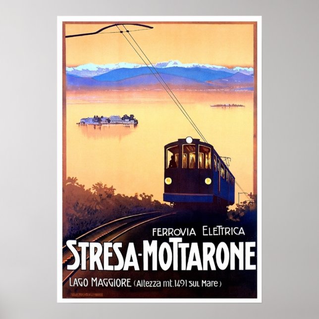 Poster Stresa-Mottarone, caminho de ferro elétrico, Itáli (Frente)