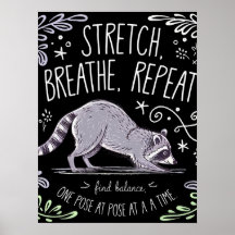 Stretch Breathe Repetir - Design de Yoga Raccoon C