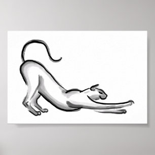 Poster Stretching Cat Brush Painting
