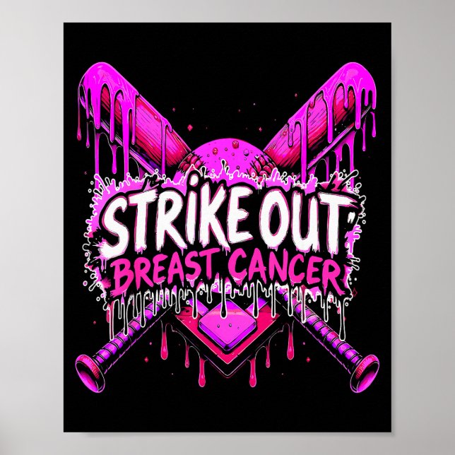 Poster Strike Out Breast Cancer Baseball Softball Drip Ho (Frente)