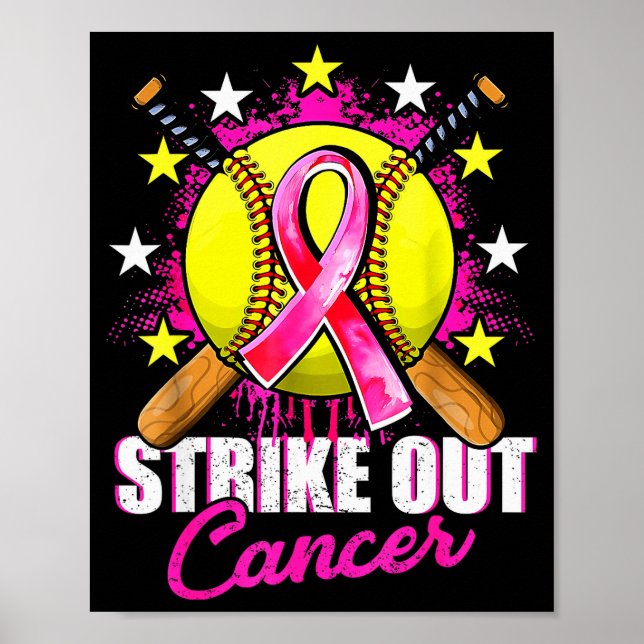 Poster Strike Out Breast Cancer Warrior Softball Nk Ribbo (Frente)