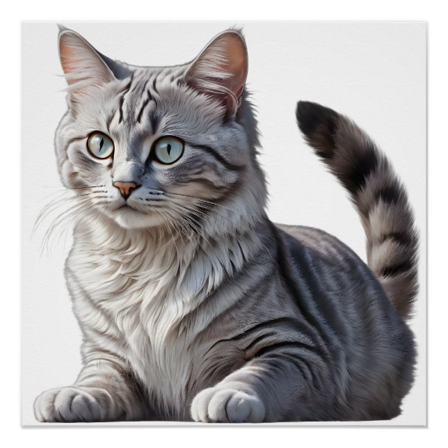 Pôster Striking Gray Tabby Cat with Green Eyes (Frente)