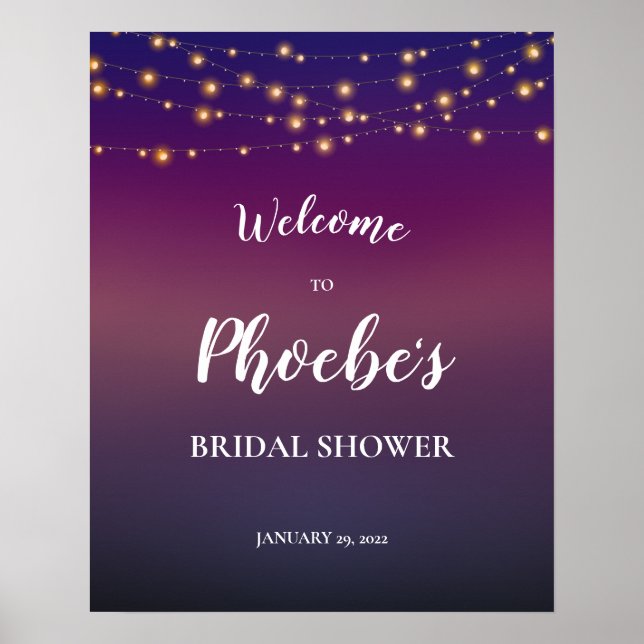 Poster String Lights In Evening Sky Bridal Shower Welcome (Frente)