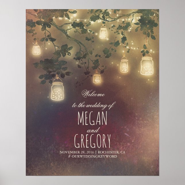Poster String Lights Mason Jars Weding Sinal de Boas-vind (Frente)