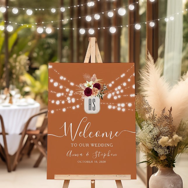 Poster String Lights Rustic Orange Orange Wedding Welcome (Criador carregado)